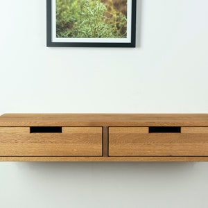 Floating Console Table With Two Drawers ,Entryway Table, Hallway Wooden Table, Solid Oak Wood Table