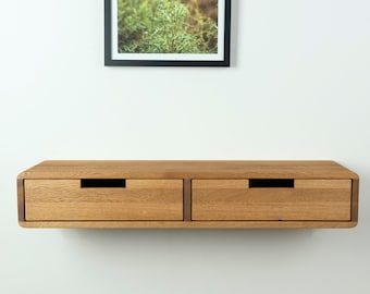 Floating Console Table With Two Drawers ,Entryway Table, Hallway Wooden Table, Solid Oak Wood Table