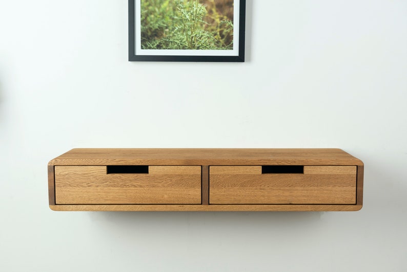 Solid Oak Floating Console Table With Drawers: Entryway Hallway Wooden ...