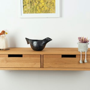 Floating Console Table With Two Drawers ,Entryway Table, Hallway Wooden Table, Solid Oak Wood Table