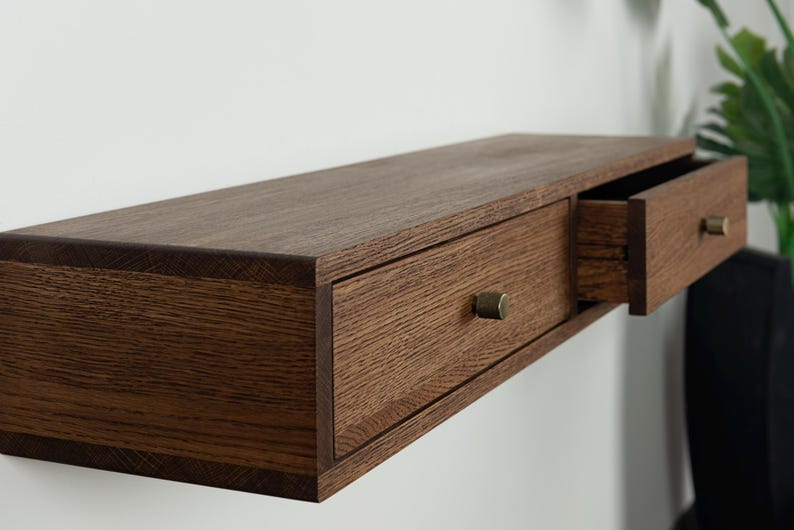 Floating Console Table With Two Drawers in Solid Oak – Entryway Use - Etsy