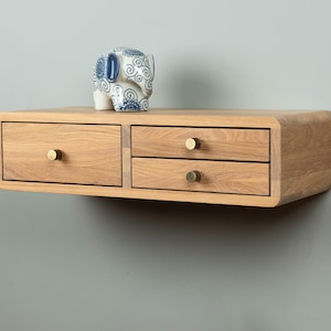 Floating Console Table with Three Drawers in Solid Oak – Wall Mounted Console