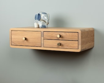 Floating Console Table with Three Drawers in Solid Oak – Wall Mounted Console
