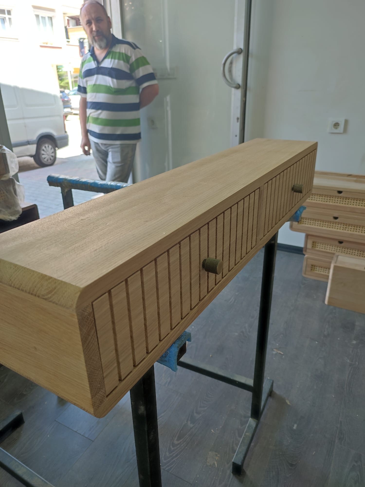 Floating Console Table with two Fluted Drawers ,Entryway Table, Hallway Wooden Table, Solid Oak Wood Table