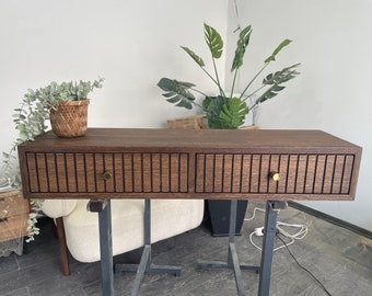 Floating Console Table With Two Drawers ,Entryway Table, Hallway Wooden Table, Solid Oak Wood Table