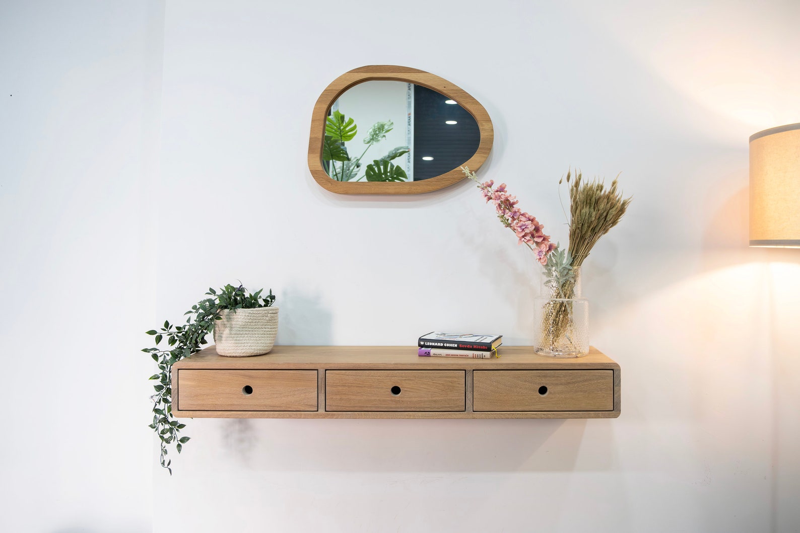 Solid Oak Floating Console Table With Three Drawers - Etsy