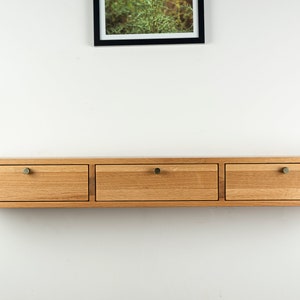 Floating Console Table With Three Drawers ,Entryway Table, Hallway Wooden Table, Solid Oak Wood Table