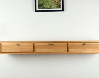 Floating Console Table With Three Drawers ,Entryway Table, Hallway Wooden Table, Solid Oak Wood Table