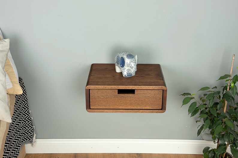 Floating Nightstand With Drawer in Solid Oak – Modern Wall Hung Bedside ...