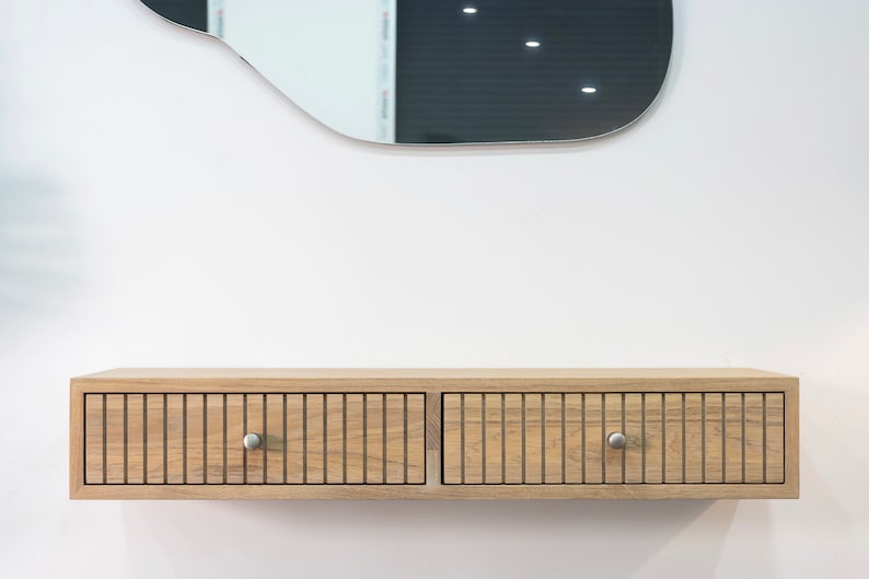 Floating Console Table With Two Drawers ,Entryway Table, Hallway Wooden Table, Solid Oak Wood Table image 3