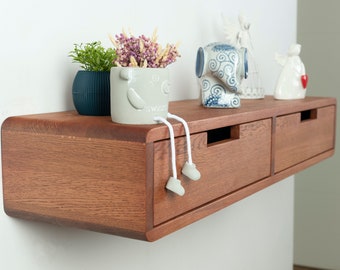 Floating Console Table with Two Drawers in Solid Oak – Handmade Solid Wood