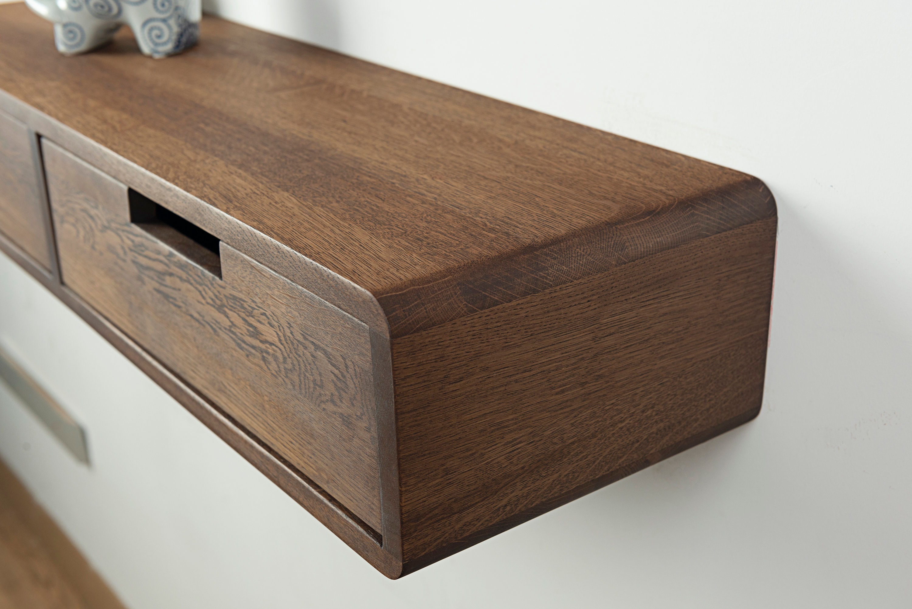 Solid Oak Floating Console Table: Entryway Hallway Table With Drawers ...
