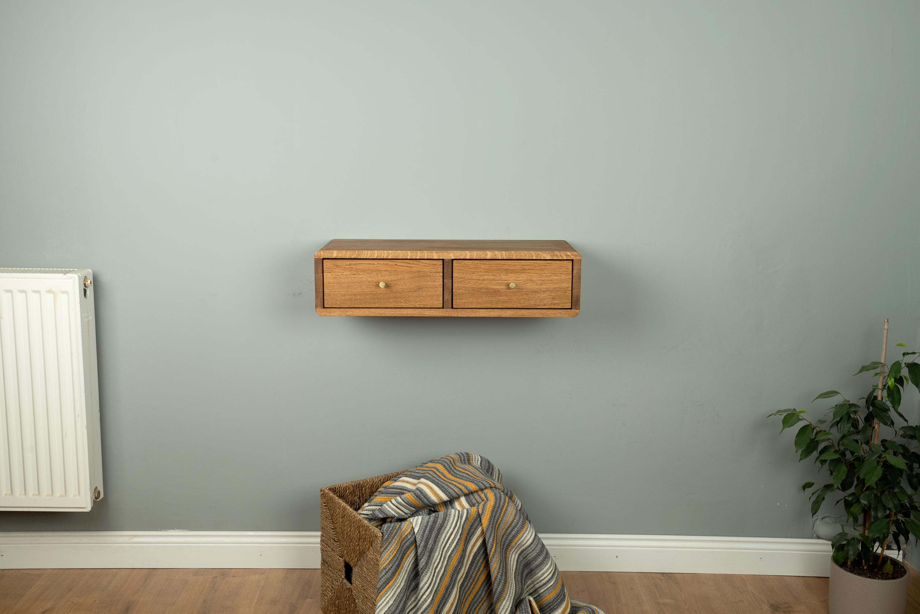 Floating Simple Console Table Floating Console Table With Two Drawers in Solid Oak – Entryway Decor ...