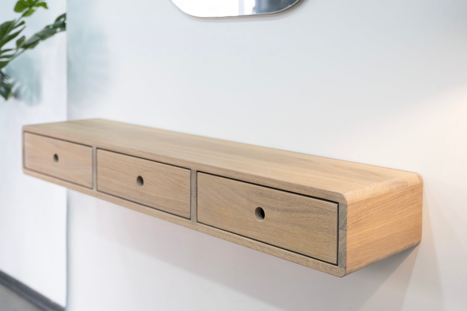 Solid Oak Floating Console Table With Three Drawers - Etsy