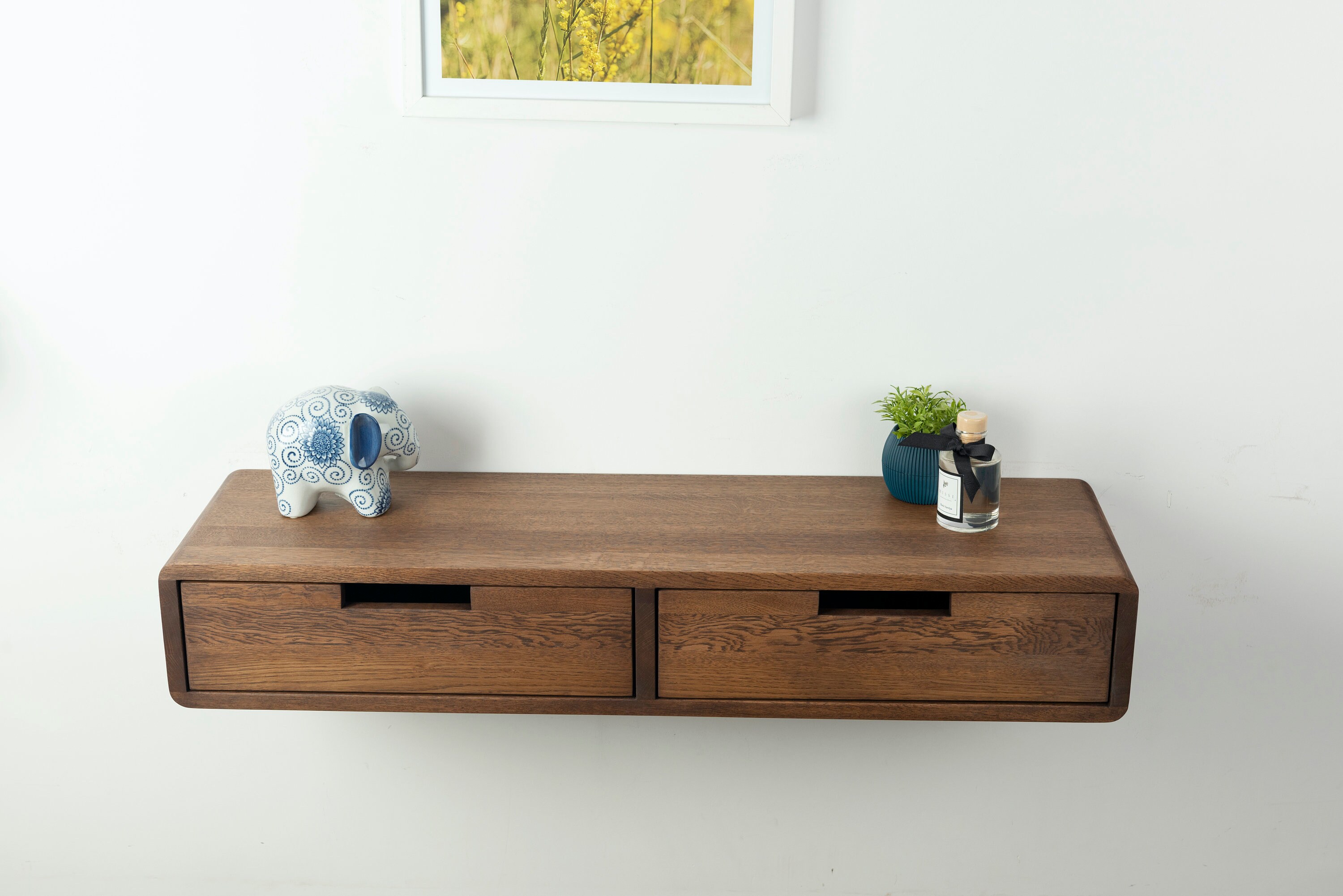 Solid Oak Floating Console Table: Entryway Hallway Table With Drawers ...