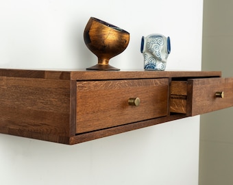 Floating Console Table With Two Drawers ,Entryway Table, Hallway Wooden Table, Solid Oak Wood Table