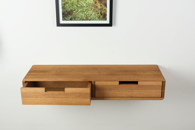 Solid Oak Floating Console Table With Drawers: Entryway Hallway Wooden ...