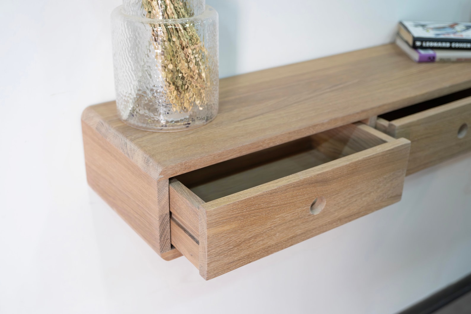 Solid Oak Floating Console Table With Three Drawers - Etsy