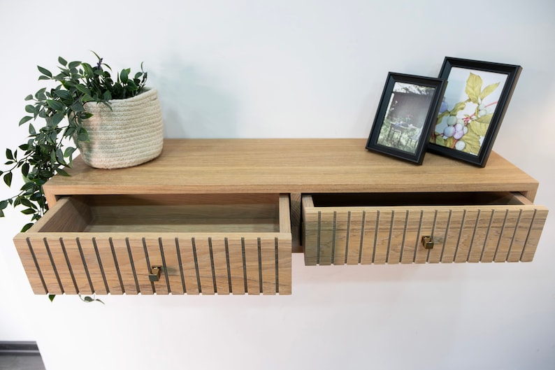 Floating Console Table With Two Drawers ,Entryway Table, Hallway Wooden Table, Solid Oak Wood Table image 8