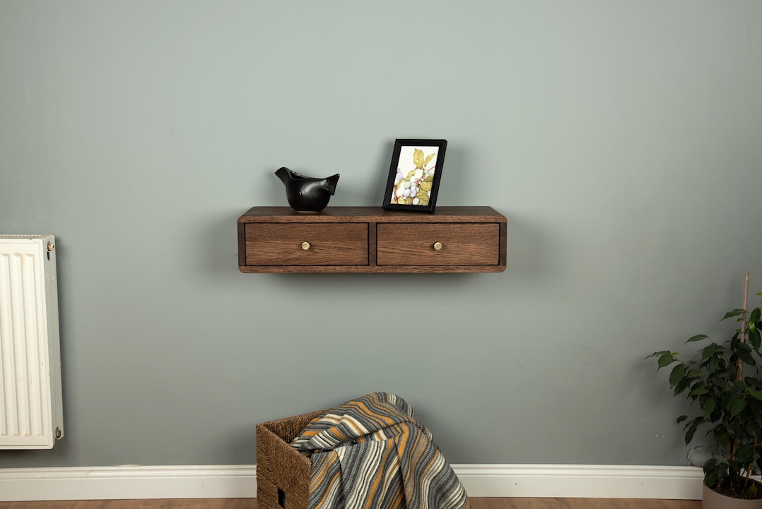 Floating Console Table With Two Drawers in Solid Oak – Wall Mounted - Etsy