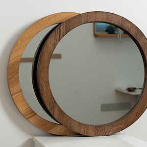 Elegant Round Oak Mirror, Solid Wood Vanity Mirror, Natural Oak Circle Mirror for Office & Home Decor