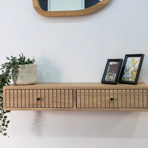 Floating Console Table With Two Drawers ,Entryway Table, Hallway Wooden Table, Solid Oak Wood Table image 1