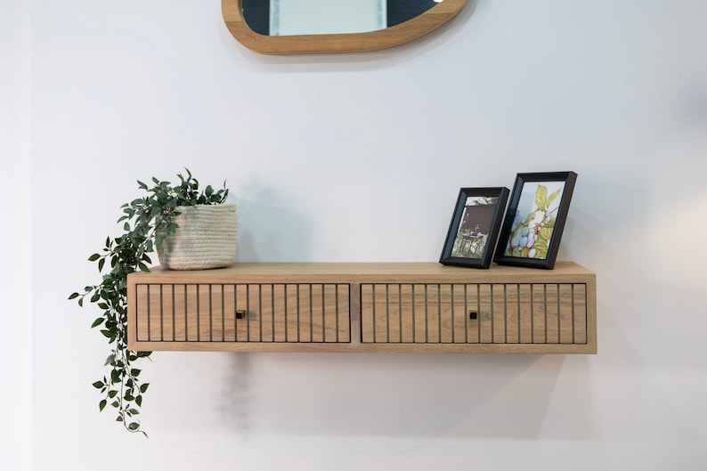 Floating Console Table With Two Drawers ,Entryway Table, Hallway Wooden Table, Solid Oak Wood Table image 1