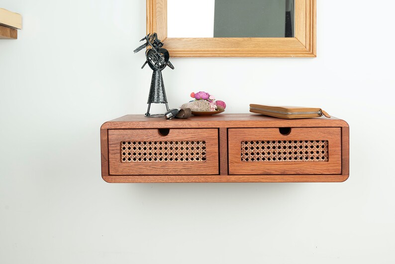 Floating Console Table With Two Rattan Drawers Narrow Console Etsy