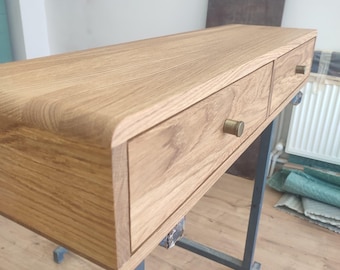 Floating Console Table with Two Drawers in Solid Oak – Small Space