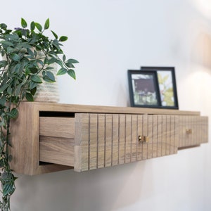 Floating Console Table With Two Drawers ,Entryway Table, Hallway Wooden Table, Solid Oak Wood Table image 5