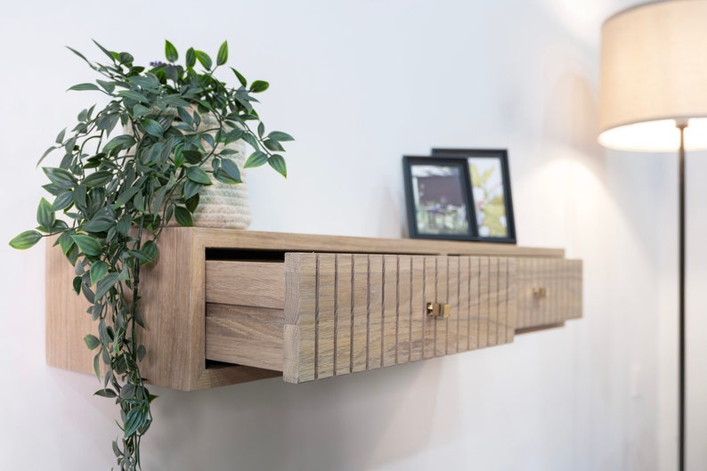 Floating Console Table With Two Drawers ,Entryway Table, Hallway Wooden Table, Solid Oak Wood Table image 5