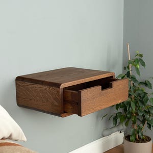 Floating Nightstand With Drawer in Solid Oak – Modern Wall Hung Bedside ...