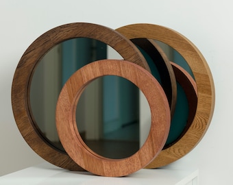 Solid Oak Round Wall Mirror: Modern Wood Frame, Rubio Monocoat Finish