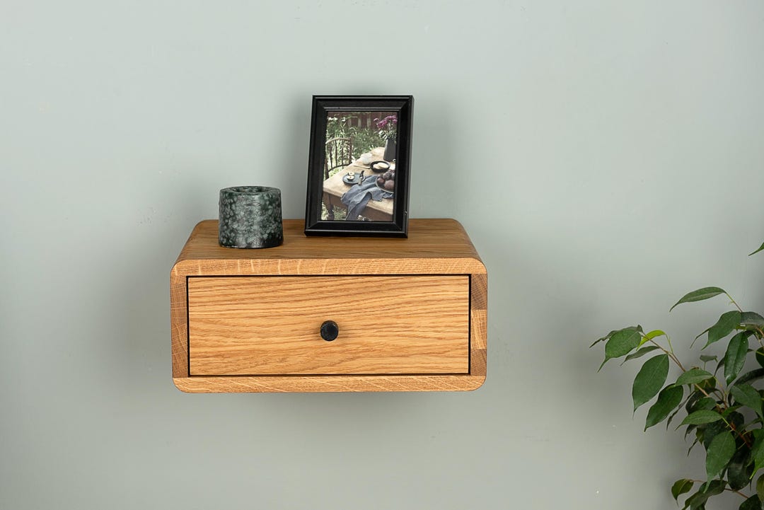 Floating Nightstand With Drawer in Solid Oak – Narrow Wall Mounted ...