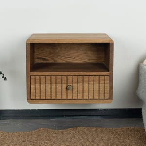 Floating Bedside Table with Fluted Drawer and Shelf in Solid Oak, Modern Bedside Table, Solid Oak Nightstand, Night Table, Mid Century