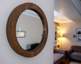 24'' Round mirror, Round Wooden Wall Mirror, Circle Wooden Mirror, Wall decor, wooden frame,Wall mounted mirror, oak framed mirror