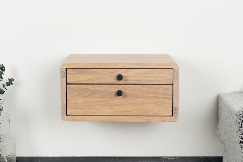 Floating Nightstand With Two Drawers in Solid Oak – Wall Mounted ...