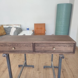Floating Oak Console Table for Entryway, Wall Mounted Makeup Vanity, Solid Wood Dressing Table