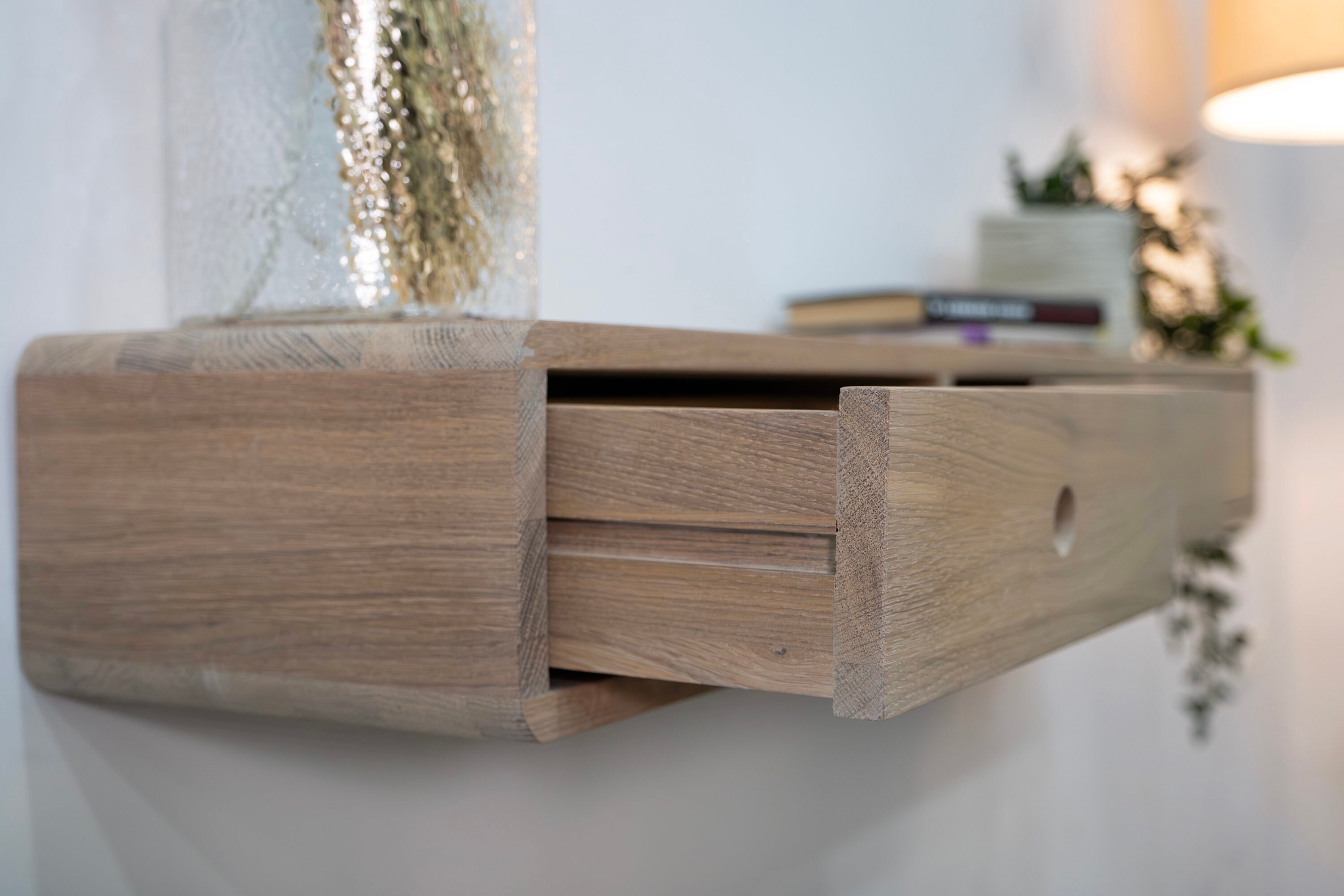 Floating Simple Console Table Solid Oak Floating Console Table With Three Drawers - Etsy