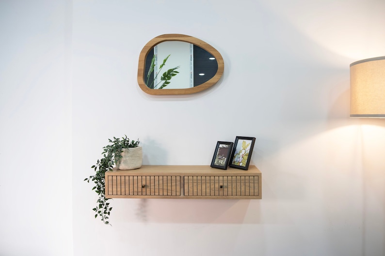 Floating Console Table With Two Drawers ,Entryway Table, Hallway Wooden Table, Solid Oak Wood Table image 2