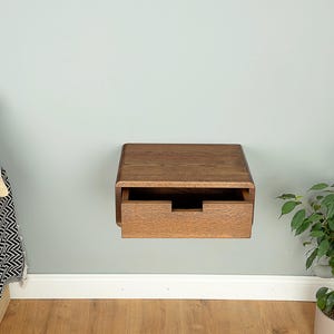 Floating Nightstand With Drawer in Solid Oak – Modern Wall Hung Bedside ...