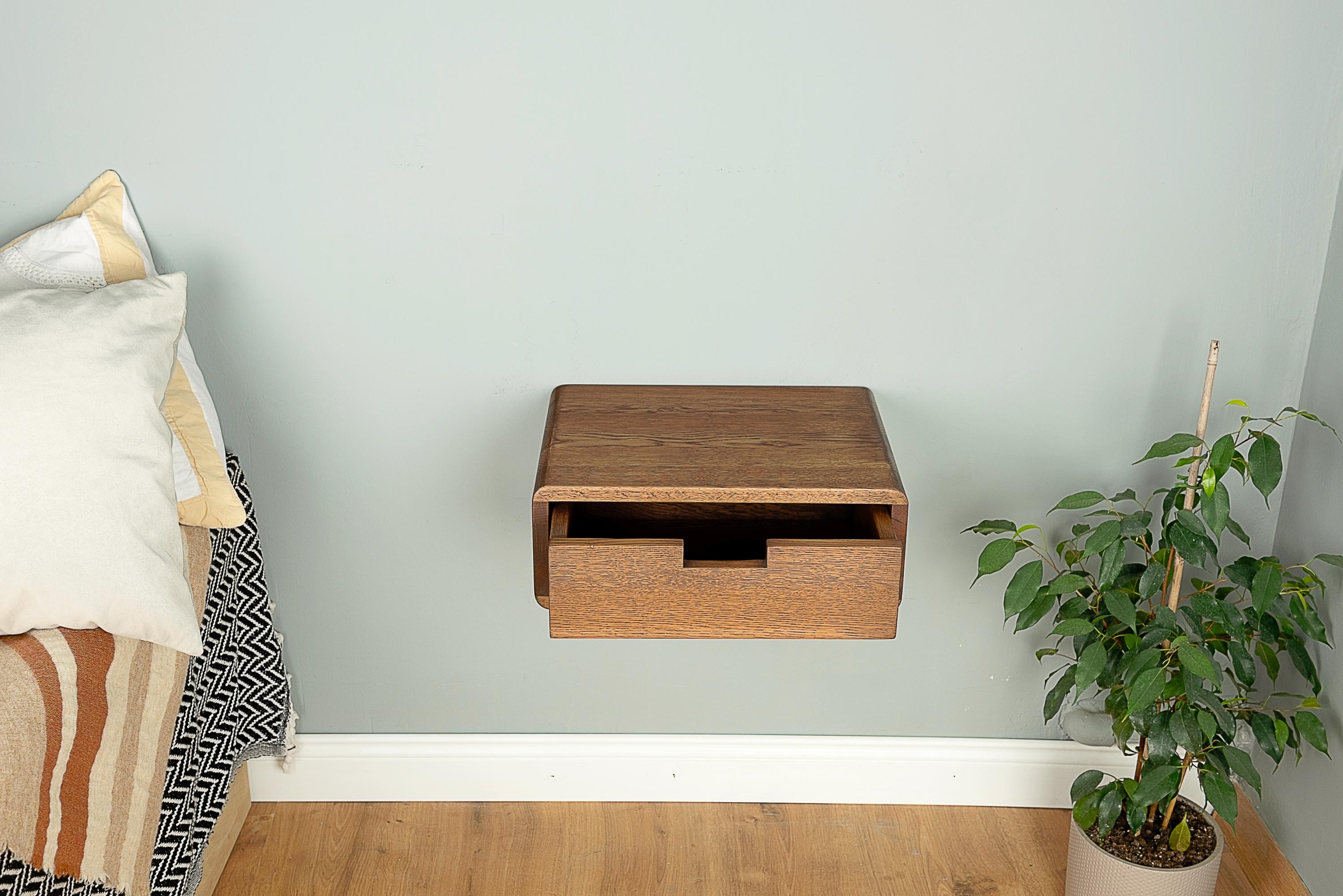 Floating Nightstand With Drawer in Solid Oak – Modern Wall Hung Bedside ...