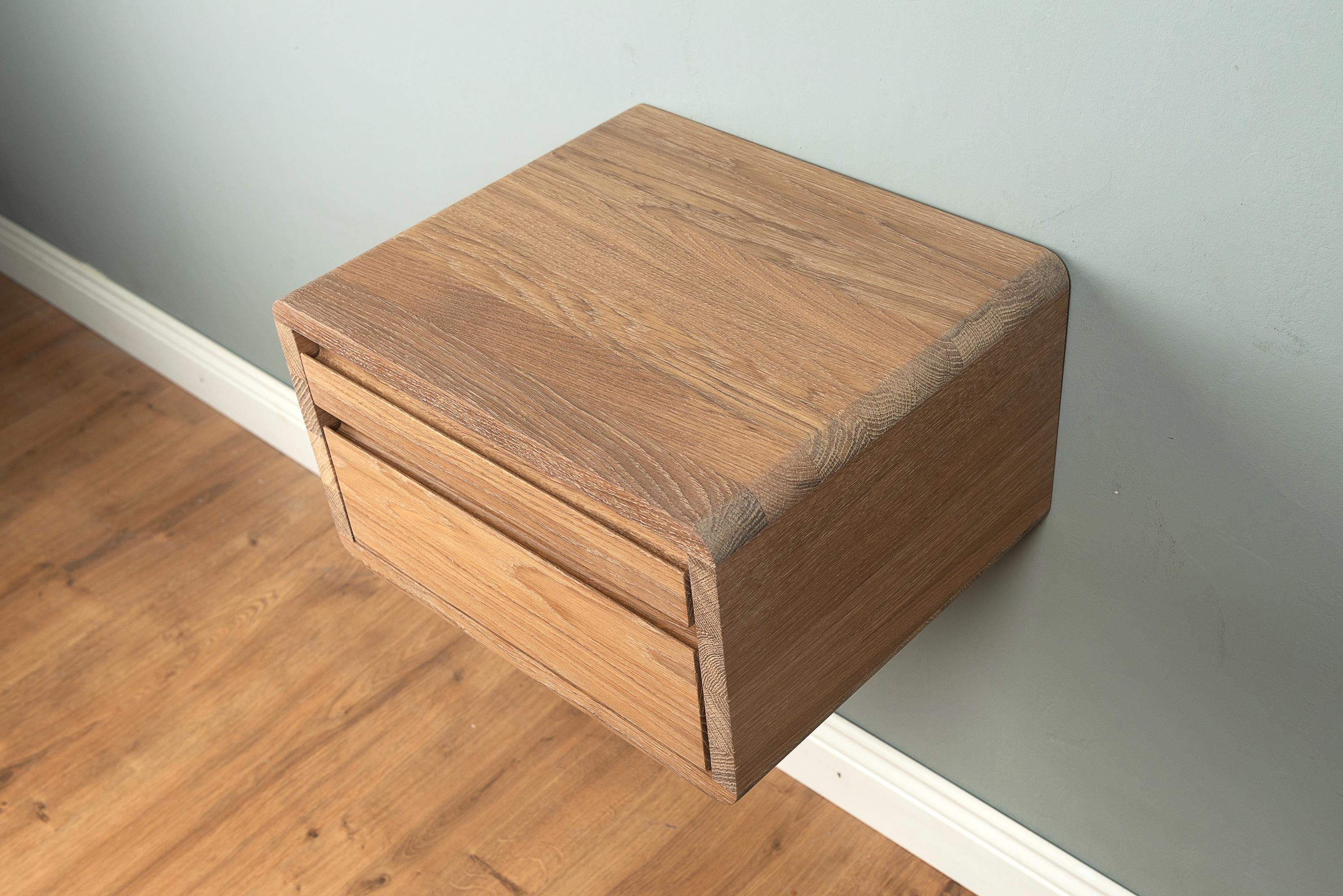 Floating Nightstand With Two Drawers in Solid Oak – Integrated Handle ...