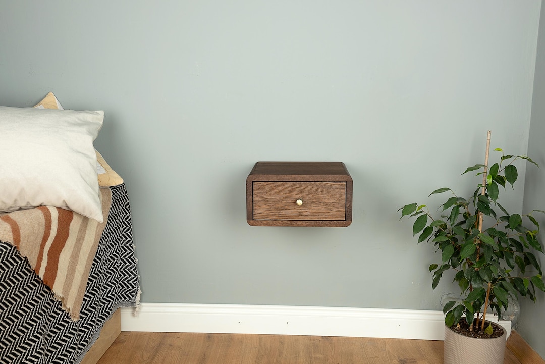 Floating Nightstand With Drawer in Solid Oak – Minimalist Wall Mounted ...