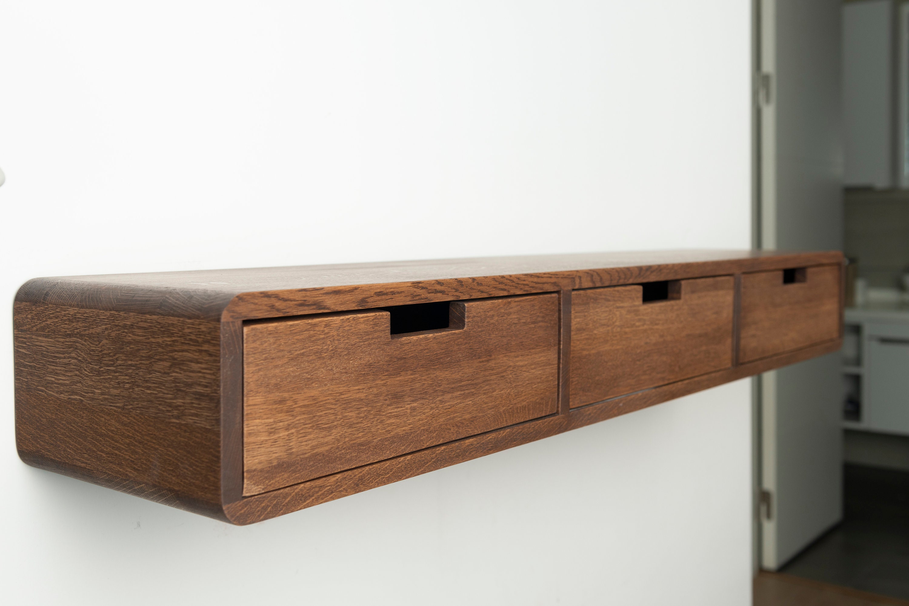Solid Oak Floating Console Table: Entryway Hallway Table With 3 Drawers ...