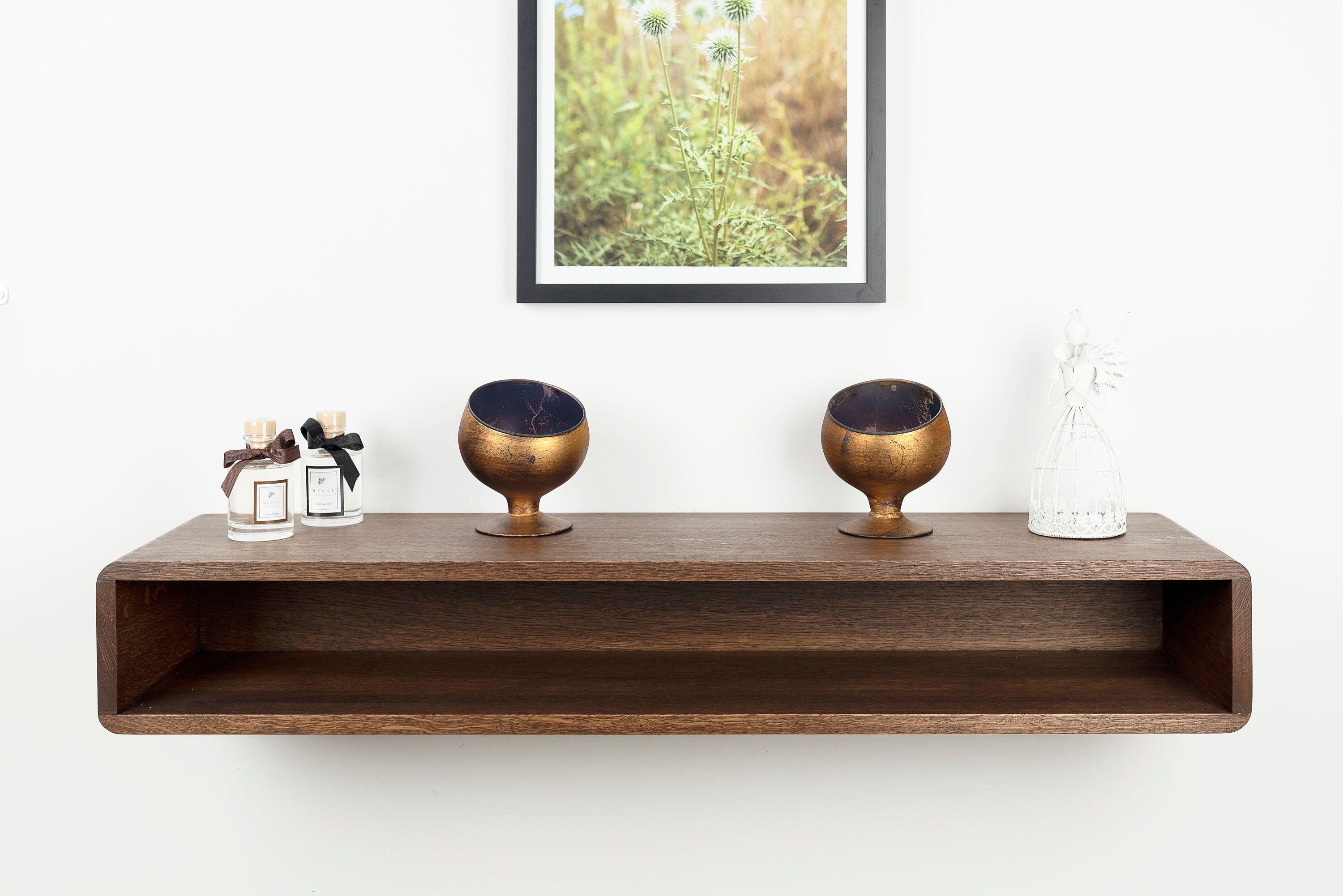 Solid Oak Floating Console Table: Wall Mounted Entryway Hallway Table ...