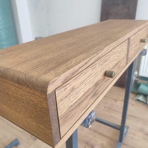Solid Oak Floating Console Table: Modern Wall Mounted Vanity Desk