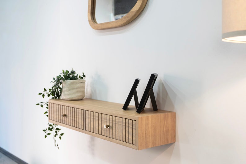 Floating Console Table With Two Drawers ,Entryway Table, Hallway Wooden Table, Solid Oak Wood Table image 4