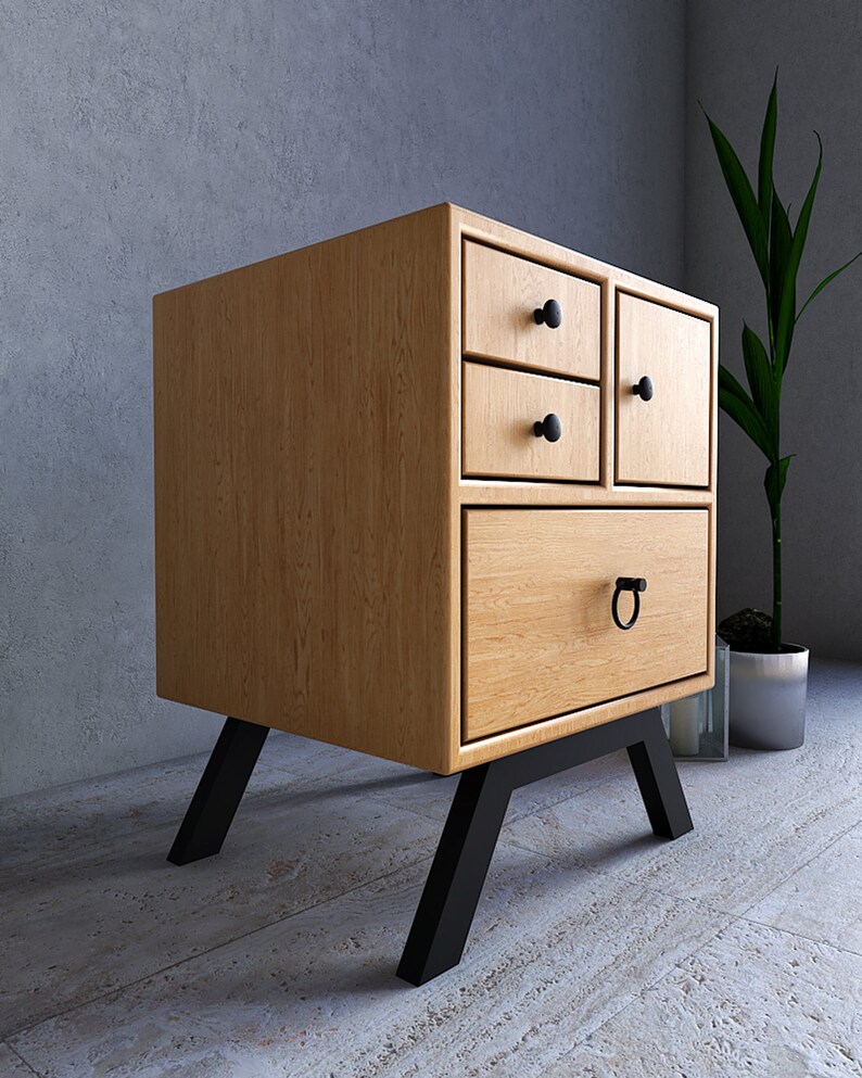 Wood Nightstand Organizer Wooden Bedside Table Oak Etsy