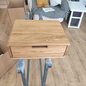 Floating Bedside Table Solid Oak – Handmade Modern Nightstand, Wall Mounted Design